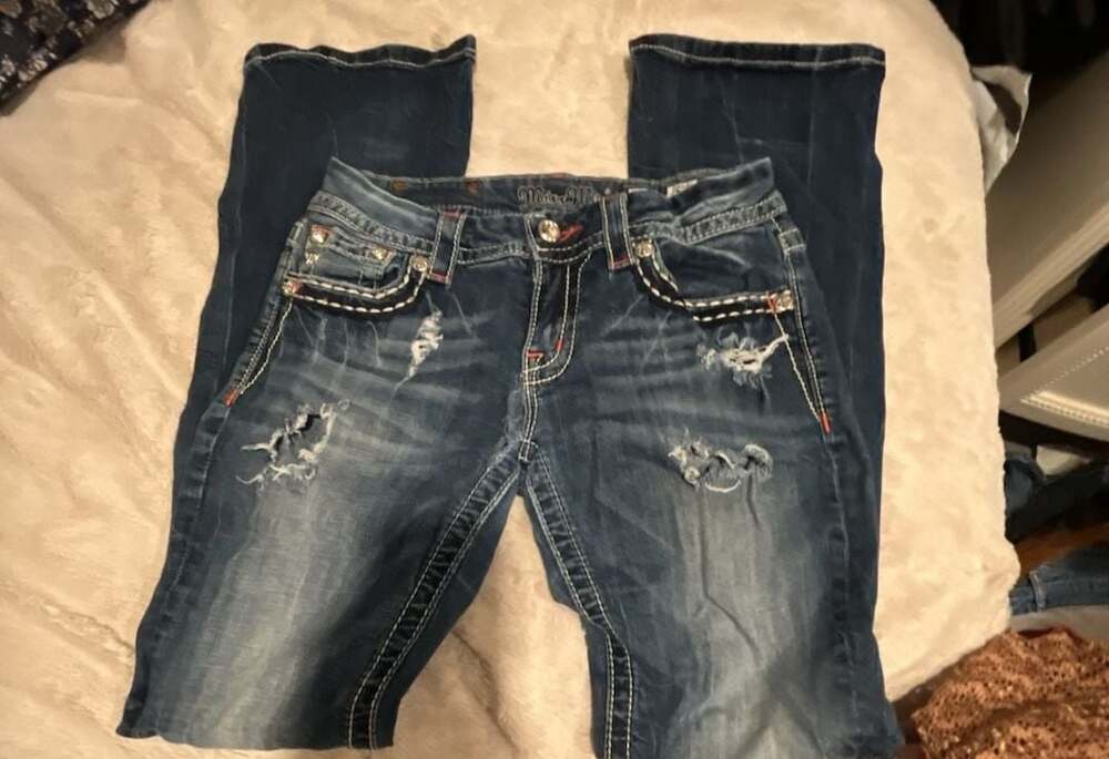 Miss Me Bootcut Jeans Size 28 Distressed Rhinestone Embellished Denim